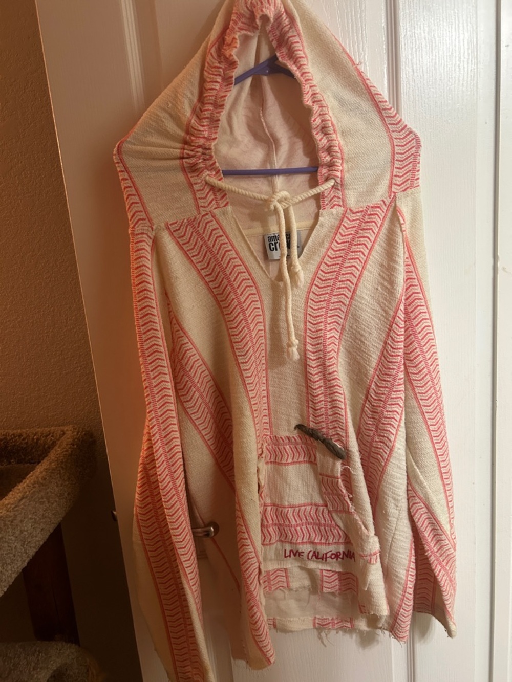 Cream & Coral Hooded Baja Sweater